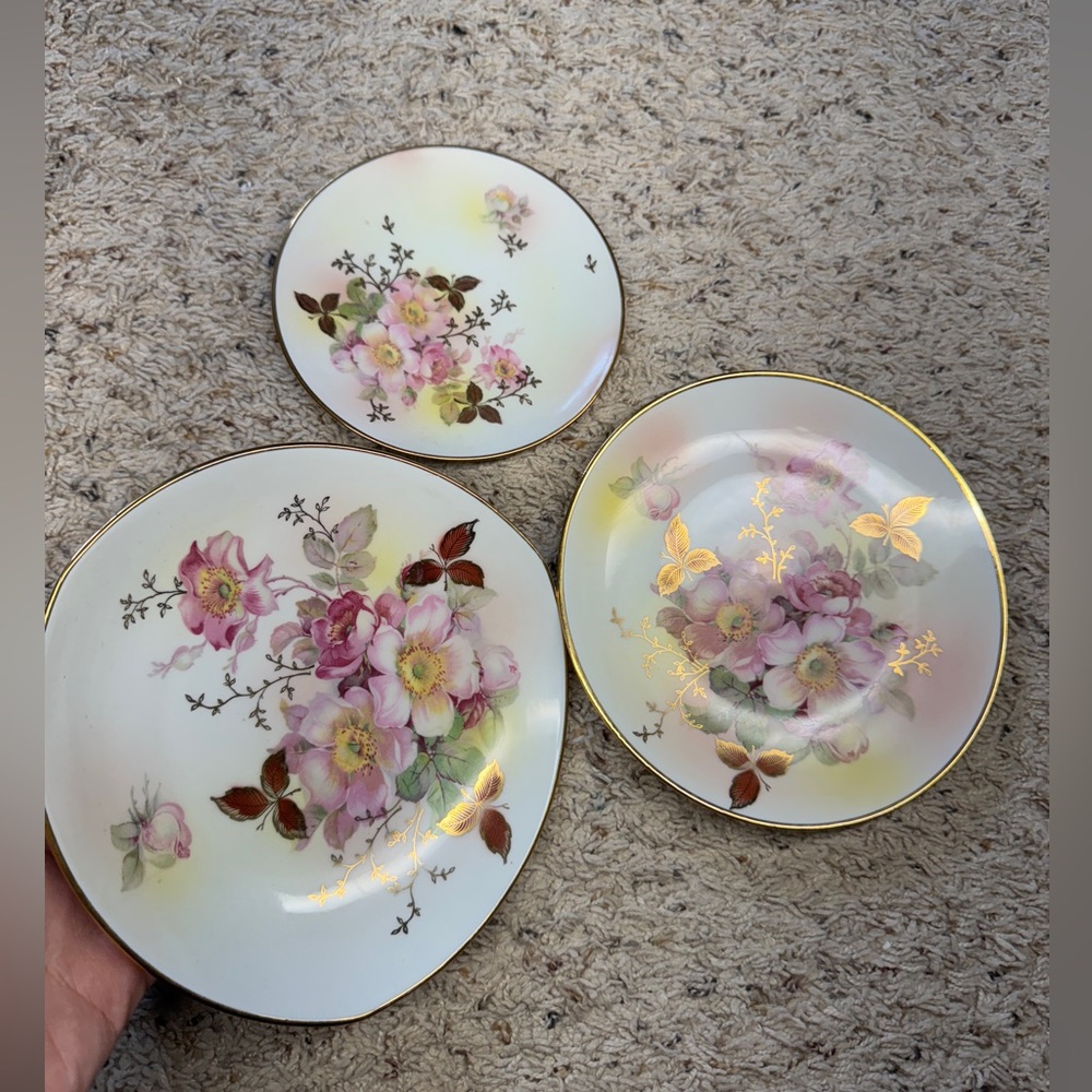 Schumann Arzberg Germany Wild Roses Pattern Gold Rim Dish #86, 11 & 6 lot of 3 - Picture 1 of 10
